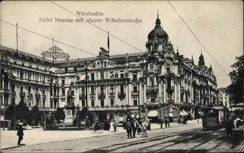 Ak Wiesbaden, Hotel Nassau mit oberer Wilhelmsstraße