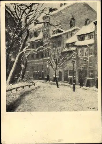 Künstler Ak Nagel, Berlin Mitte, Hinter der Nikolaikirche, Winter