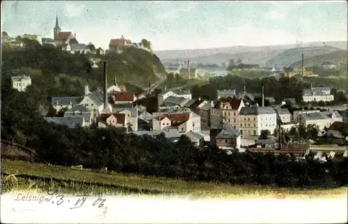 Ak Leisnig an der Freiberger Mulde Sachsen, Panoramablick auf die Stadt