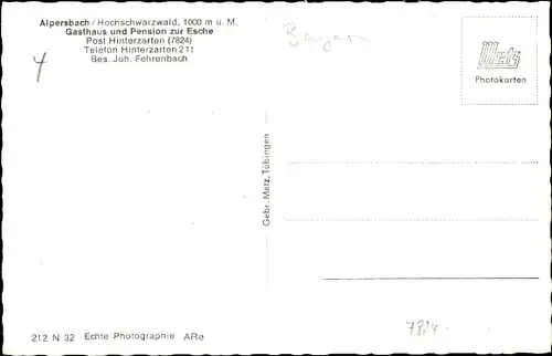 Ak Alpersbach Hinterzarten im Schwarzwald Gasthaus zur Esche