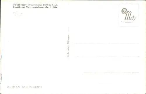 Ak Feldberg im Schwarzwald, Gasthaus Menzenschwander Hütte