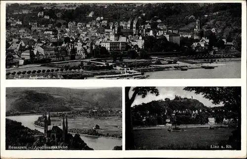 Ak Andernach, Remagen, Linz, Apollinariskirche, Dampfer