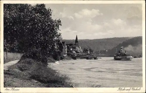 Ak Unkel am Rhein Blick auf den Ort Rheinpartie Rheindampfer