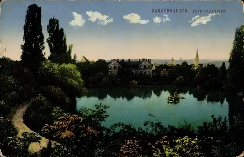 Ak Sangerhausen im Kreis Mansfeld Südharz, Blick auf den Stadtparkteich