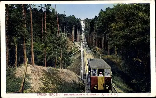 Ak Baden Baden im Stadtkreis Baden Württemberg, Drahtseilbahn, Merkurbahn