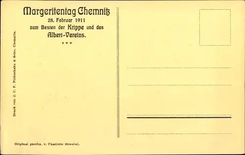 Scherenschnitt Künstler Ak Streubel, Charlotte, Chemnitz in Sachsen, Margeritentag 28.2.1911