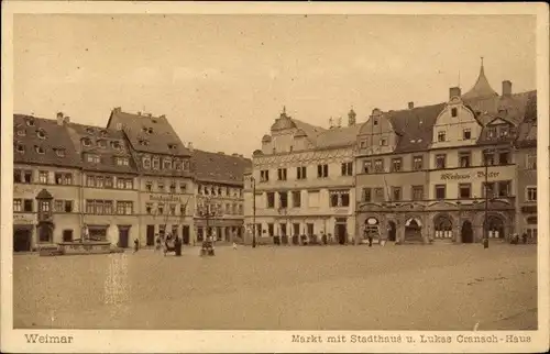 Ak Weimar in Thüringen, Marktplatz, Stadthaus, Lukas Cransch-Haus