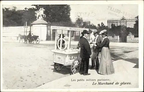 Ak Paris, Les petits metiers parisiens, Le Marchand de glaces, Eisverkäufer