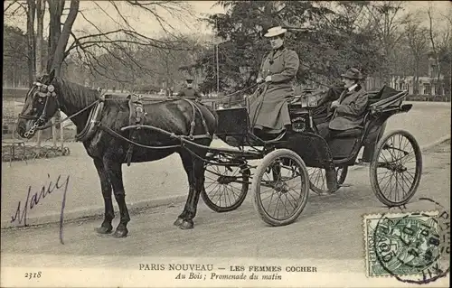 Ak Paris XVI., Paris Nouveau, les femmes cocher, au Bois, Promenade du Matin