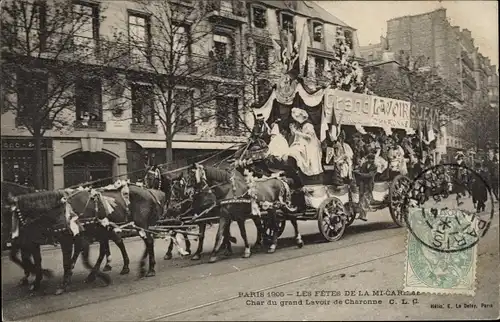Ak Paris, Les Fetes de la Mi Careme 1906, Char du grand Lavoir de Charonne