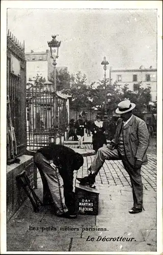 Ak Paris, Petits métiers parisiens, Décrotteur, Schuhputzer