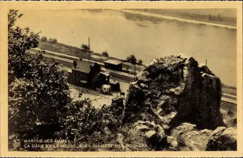 Ak Marche les Dames Wallonien Namur, la Gare et la Meuse, vues du haut des rochers