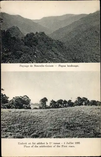 Ak Papua Neuguinea, Paysage de Nouvelle Guinee, Endroit ou fut celebre la 1 messe, 1885