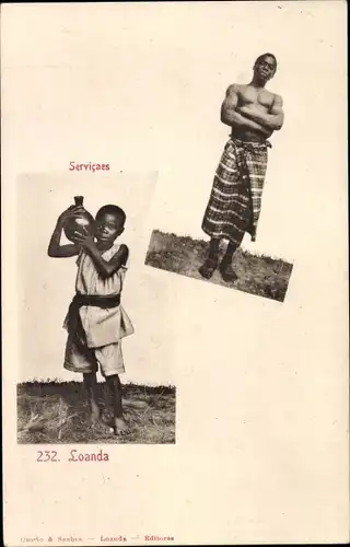 Ak Luanda Loanda Angola, Kinder-Portrait, Wasserkrug, Einheimische