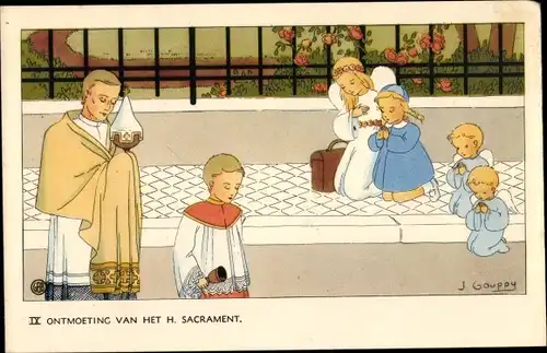 Künstler Ak Gouppy, J., Betende Kinder, Intmoeting van het H. Sacrament