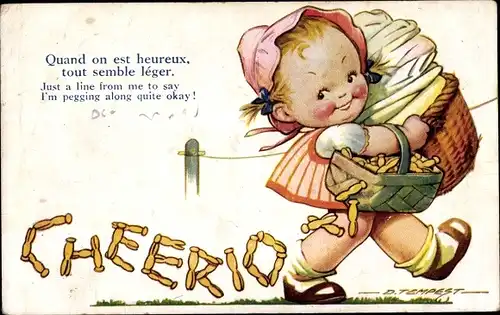 Künstler Ak Tempest, D., Mädchen mit Wäschekorb, Wäscheklammern