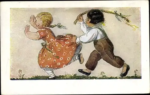 Künstler Ak Fischerova-Kvechova, M., Was sich liebt, das neckt sich, Junges Liebespaar