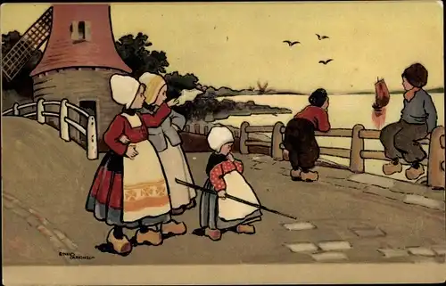 Künstler Ak Parkinson, Ethel, Kinder in niederländischer Tracht