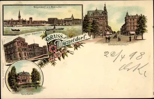 Litho Düsseldorf am Rhein, Rheinufer, Kunstakademie, Elberfeldstraße, Kunsthalle