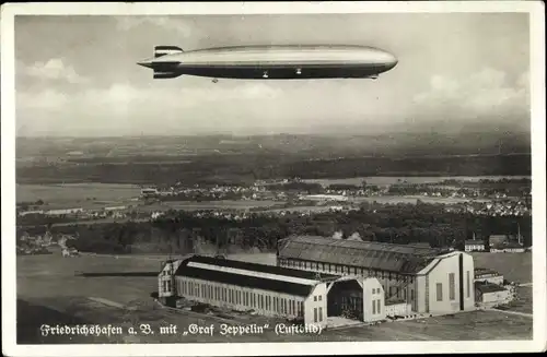 Ak Friedrichshafen am Bodensee, Neue Luftschiffhalle mit Graf Zeppelin