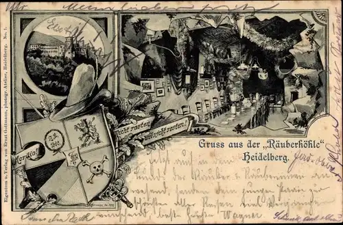 Wappen Ak Heidelberg am Neckar, Gruss aus der Räuberhöhle