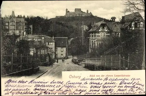 Ak Coburg in Oberfranken, Blick von der oberen Leopoldstraße zur Veste