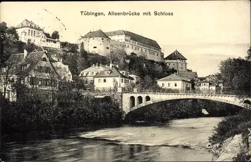 Ak Tübingen am Neckar, Alleenbrücke mit Schloss