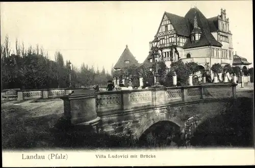 Ak Landau in der Pfalz, Villa Ludovici mit Brücke