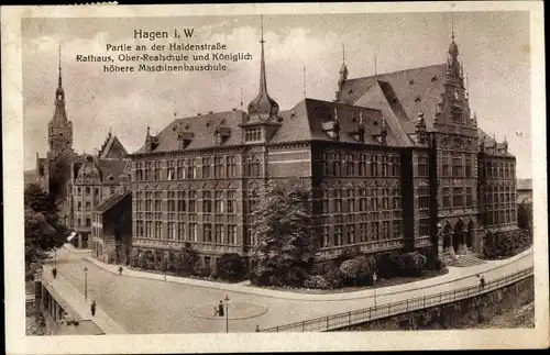 Ak Hagen in Westfalen, Haidenstraße, Rathaus, Oberrealschule, höhere Maschinenbauschule