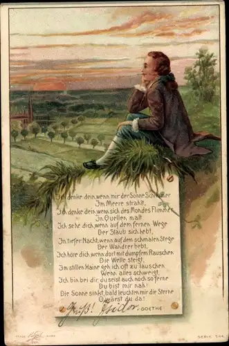 Gedicht Litho Schriftsteller Johann Wolfgang von Goethe, Ich denke dein, Ich sehe dich