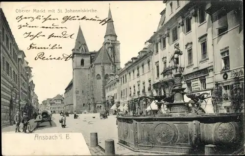 Ak Ansbach in Mittelfranken Bayern, Oberer Markt, St. Johanniskirche