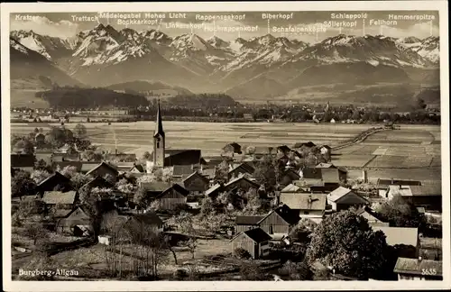 Ak Burgberg im Allgäu, Gesamtansicht, Kratzer, Biberkopf, Hammerspitze, Fellhorn, Alpenpanorama