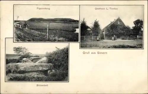 Ak Sievern Langen Geestland in Niedersachsen, Pippinsburg, Gasthaus L. Tienken, Bülzenbett