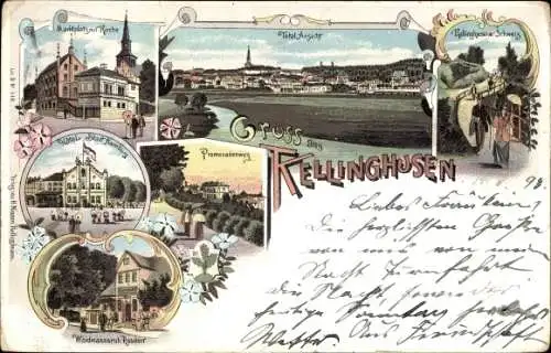 Litho Kellinghusen in Holstein, Hotel Stadt Hamburg, Waidmannsruh Rosdorf, Marktplatz