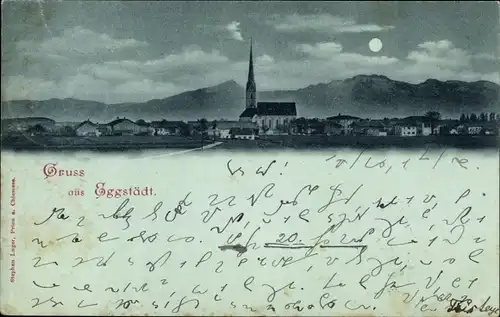 Mondschein Ak Eggstädt Eggstätt in Oberbayern, Gesamtansicht, Kirche