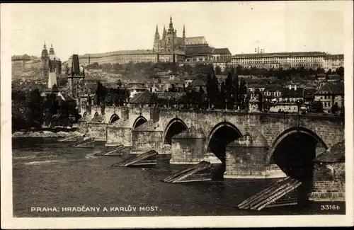 Ak Praha Prag Tschechien, Hradcany, Hradschin, Karluv most, Karlsbrücke