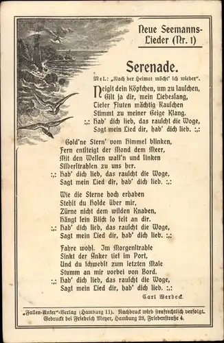 Lied Ak Neue Seemannslieder, Serenade, Nach der Heimat möcht ich wieder, Carl Werbeck