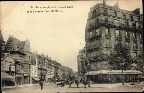 Ak Paris XII, Angle de la Rue de Lyon et de l'Avenue Ledru Rollin