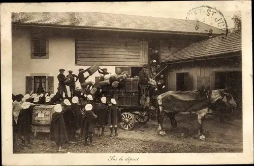 Ak Paris XII, Le Chantier Oeuvre Sociale, Colonie de Vacances aux bords du Lac Leman, depart, 1915