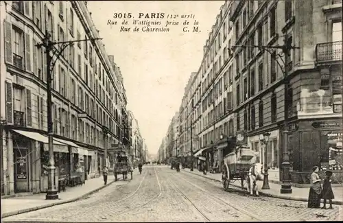 Ak Paris XII, Rue de Wattignies prise de la Rue de Charenton