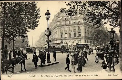 Ak Paris II., La Place de l'Opera, vue prise sur la Rue de la Paix