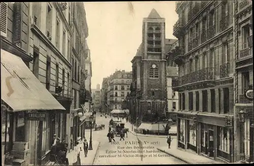 Ak Paris V., Rue des Bernardins, Eglise St. Nicolas du Chardonnel, Carrefour St. Victor Monge