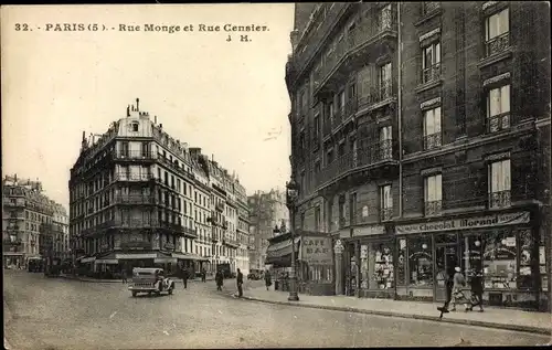 Ak Paris V., Rue Monge et Rue Censier, Chocolat Morand