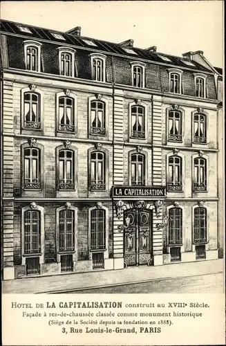 Ak Paris II., Hotel de la Capitalisation, Rue Louis le Grand