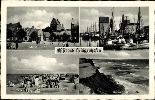 Ak Ostseebad Heiligenhafen in Holstein, Markt, Hafen, Strand, Hohes Ufer