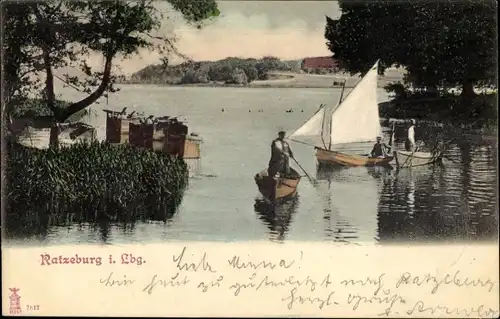 Ak Ratzeburg im Herzogtum Lauenburg, Segelboot, Wasserpartie