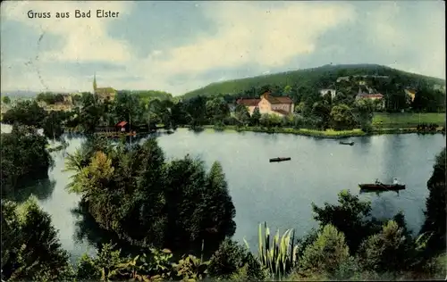 Ak Bad Elster im Vogtland, See, Kirche, Wohnhäuser