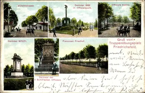Ak Friedrichsfeld Voerde, Wilhelmstraße, Offizierkasino, Denkmäler, Franzosen Friedhof