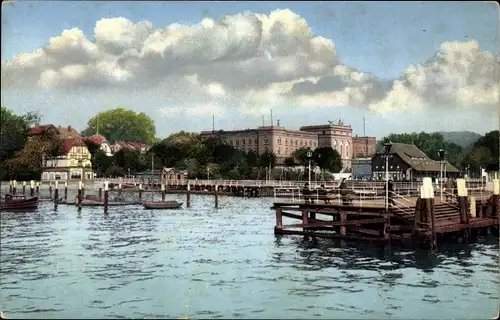 Ak Kiel Schleswig Holstein, Blick auf die Marineakademie, Anleger, Boote