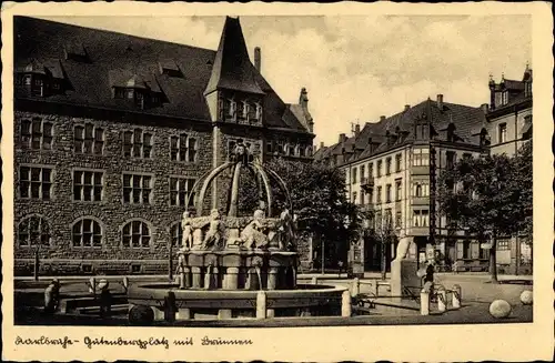 Ak Karlsruhe in Baden, Gutenbergplatz mit Brunnen